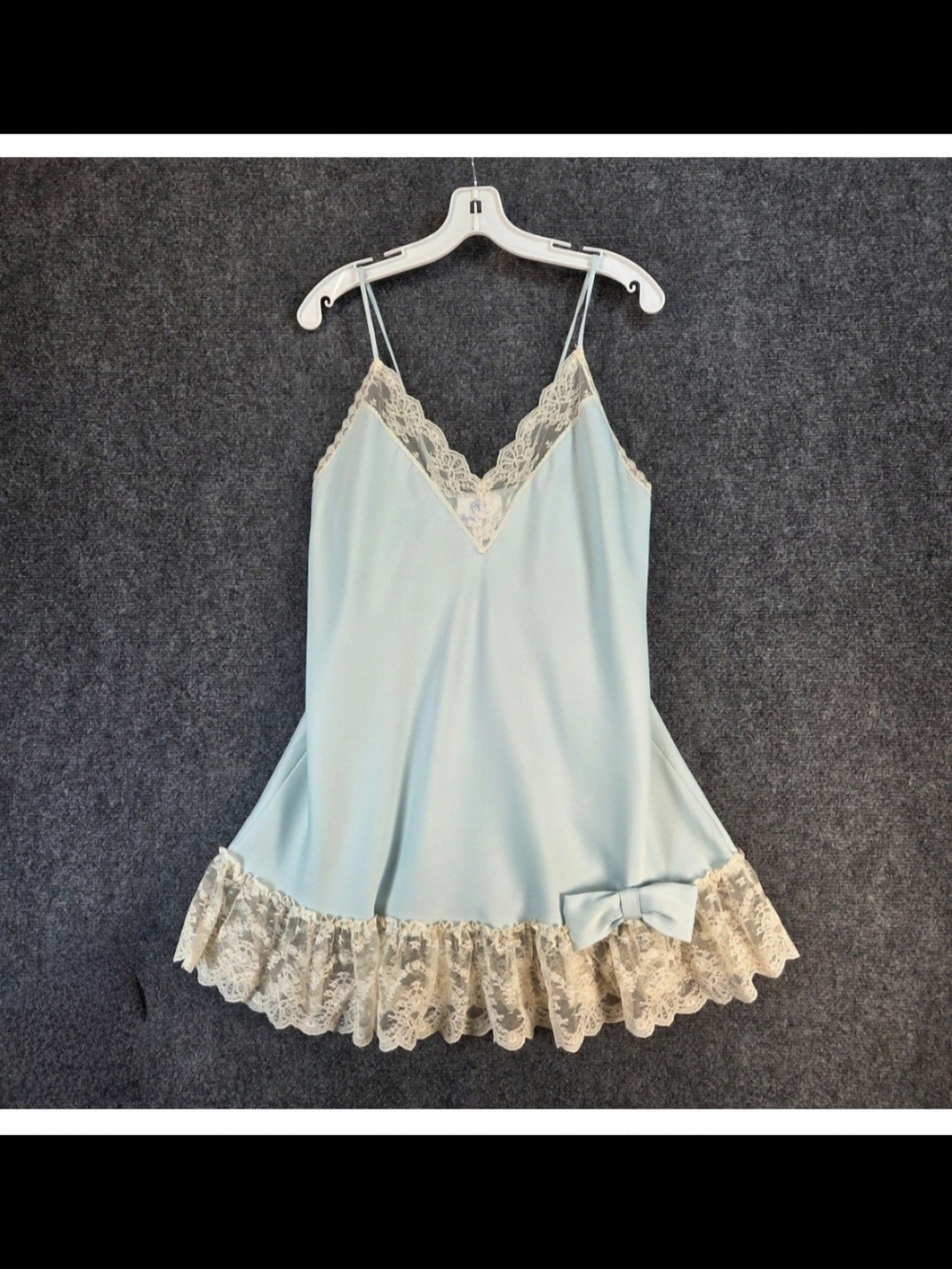 Undercover Wear Light Blue Satin Chemise with Cream Lace Trim and Bow